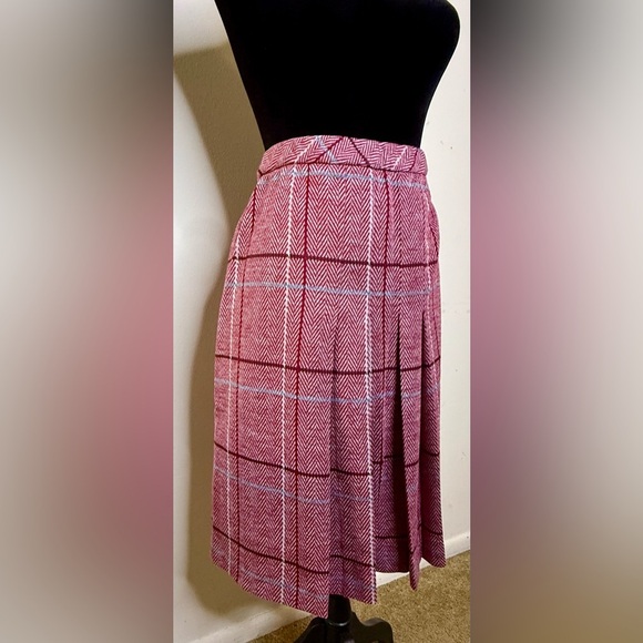 Vintage 60’s Jantzen pleated herringbone red plaid skirt elastic size 8 EUC - Picture 2 of 7
